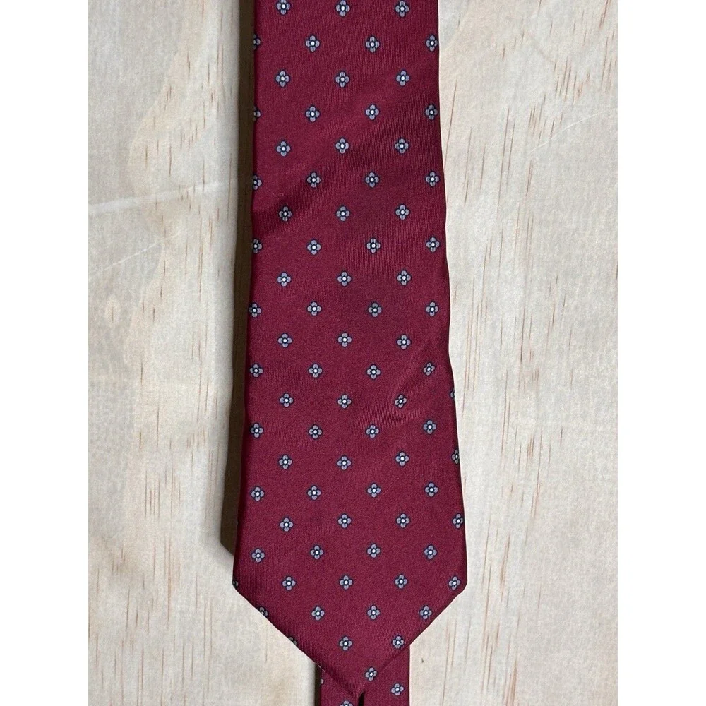 Vintage Halston Necktie Red With Blue Geometric Pattern